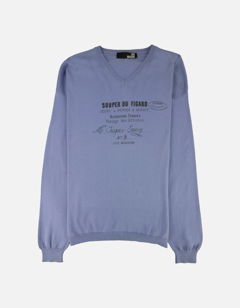 V Neck Knitted Sweatshirt Sky Blue