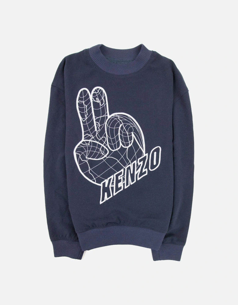 Embroidered Peace Sign Sweatshirt Marin Blue