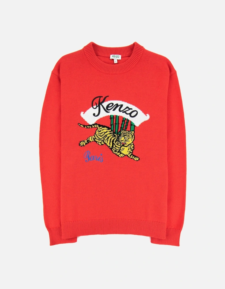 Knitted Jumping Tiger Sweat Red