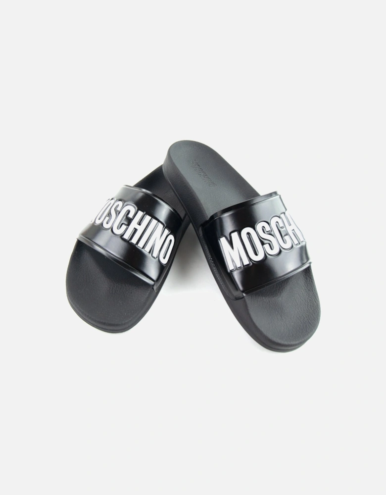 Couture Pool Slides With Logo Black