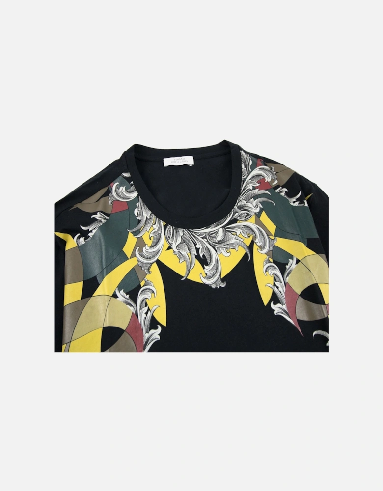 Neck Baroque Print T-shirt Black