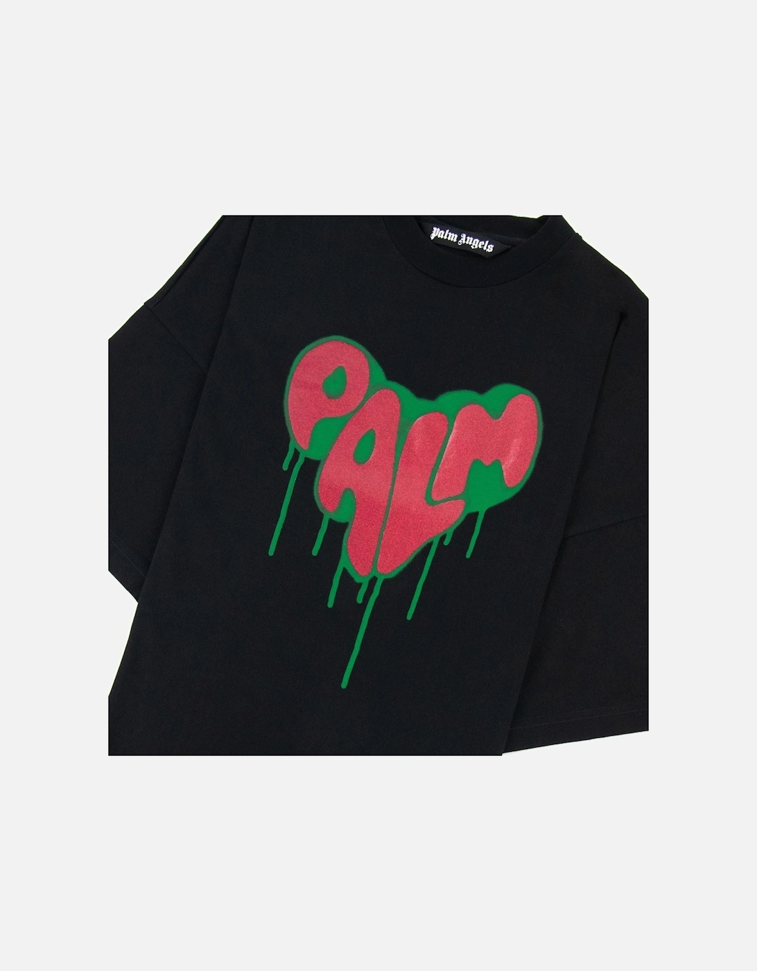 Spray Heart Loose T Shirt Black Fuchsia