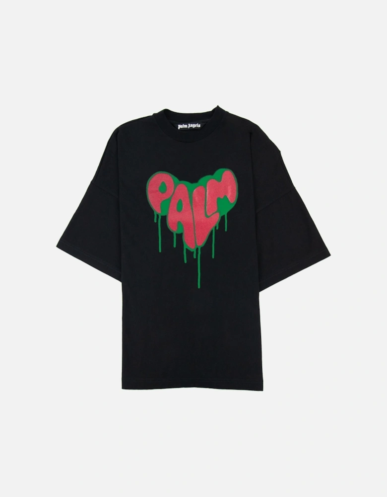 Spray Heart Loose T Shirt Black Fuchsia