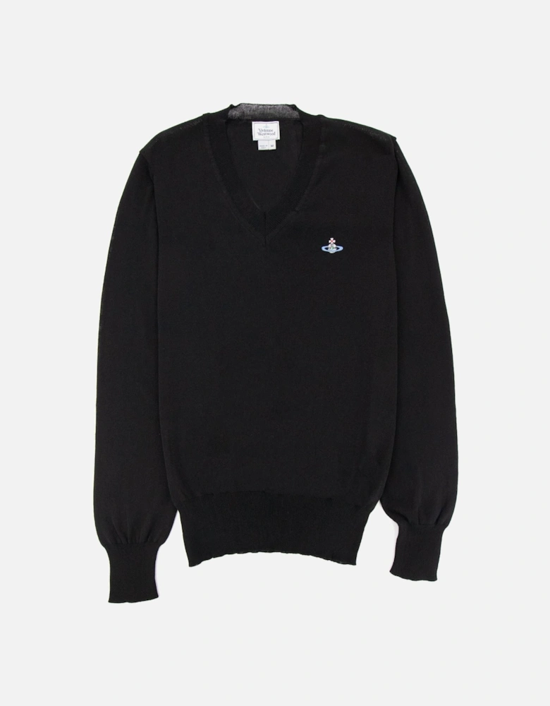 V Neck Knitted Jumper Black