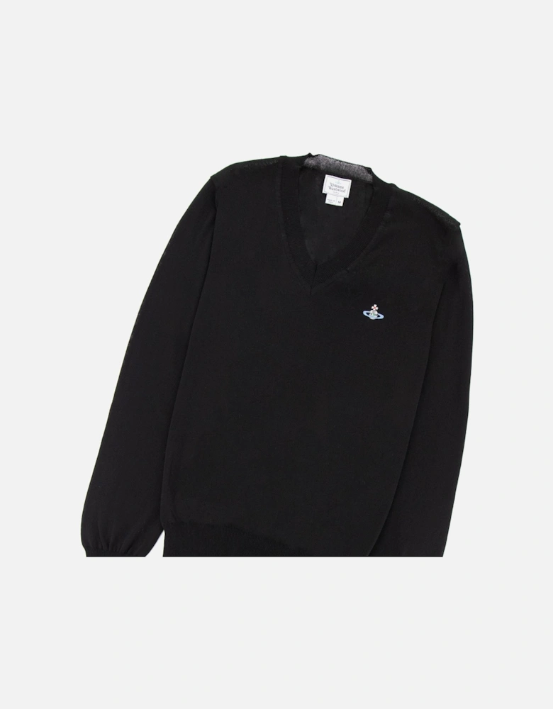 V Neck Knitted Jumper Black