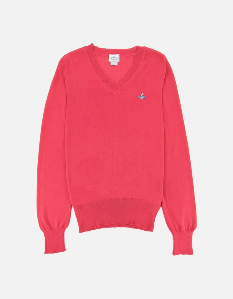 V Neck Knitted Jumper Pink