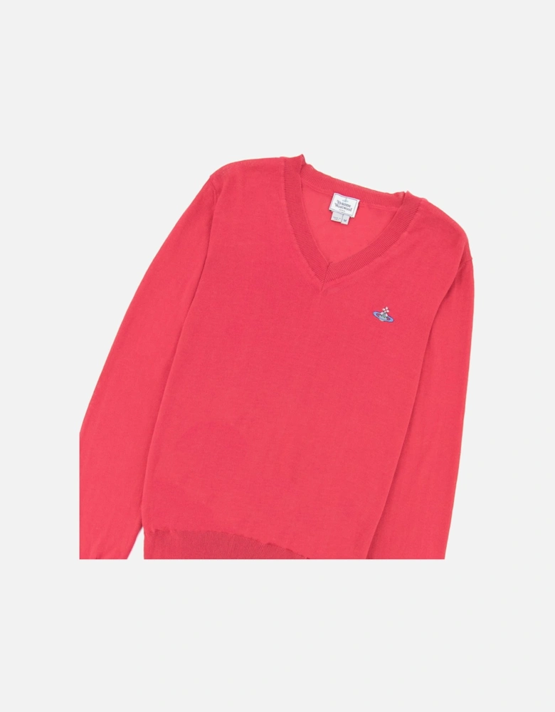 V Neck Knitted Jumper Pink