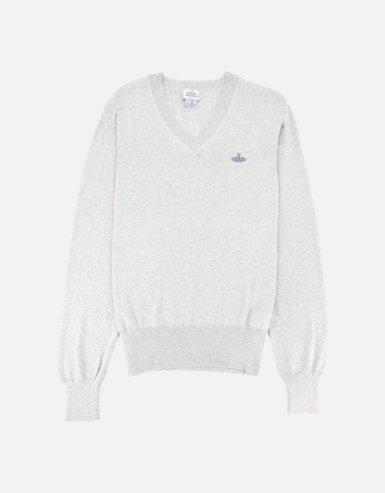 V Neck Knitted Jumper Light Grey