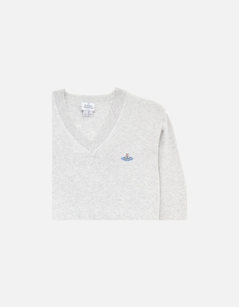 V Neck Knitted Jumper Light Grey
