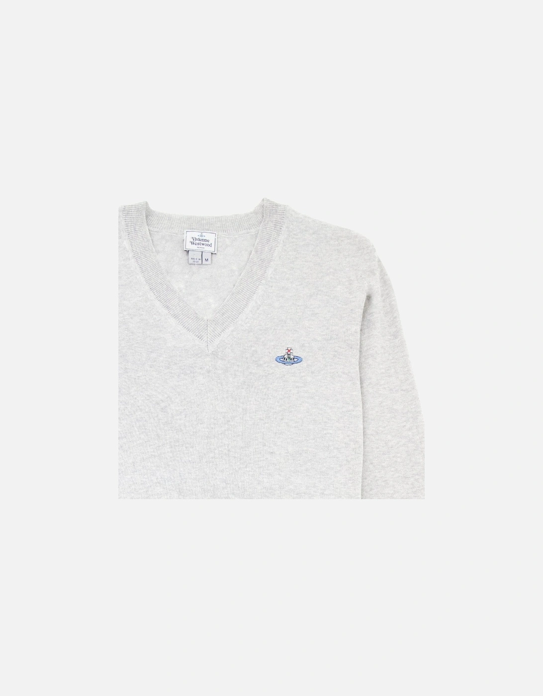 V Neck Knitted Jumper Light Grey