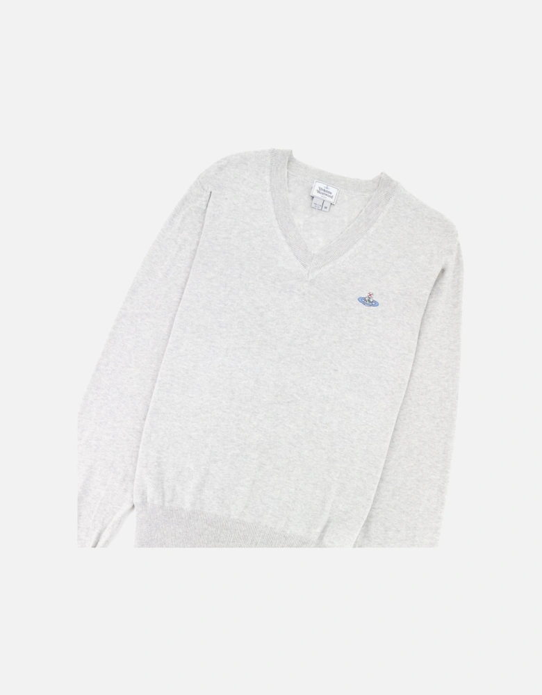 V Neck Knitted Jumper Light Grey