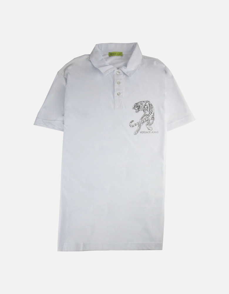Jeans Lion Printed Logo Cotton Jersey Polo White