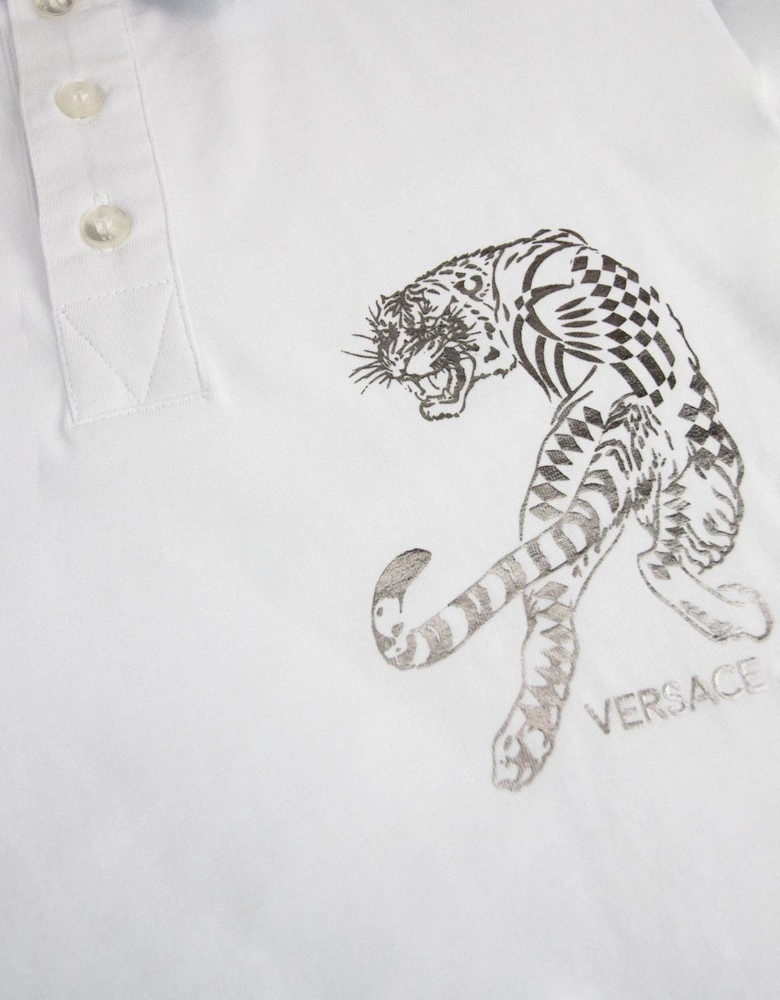 Jeans Lion Printed Logo Cotton Jersey Polo White