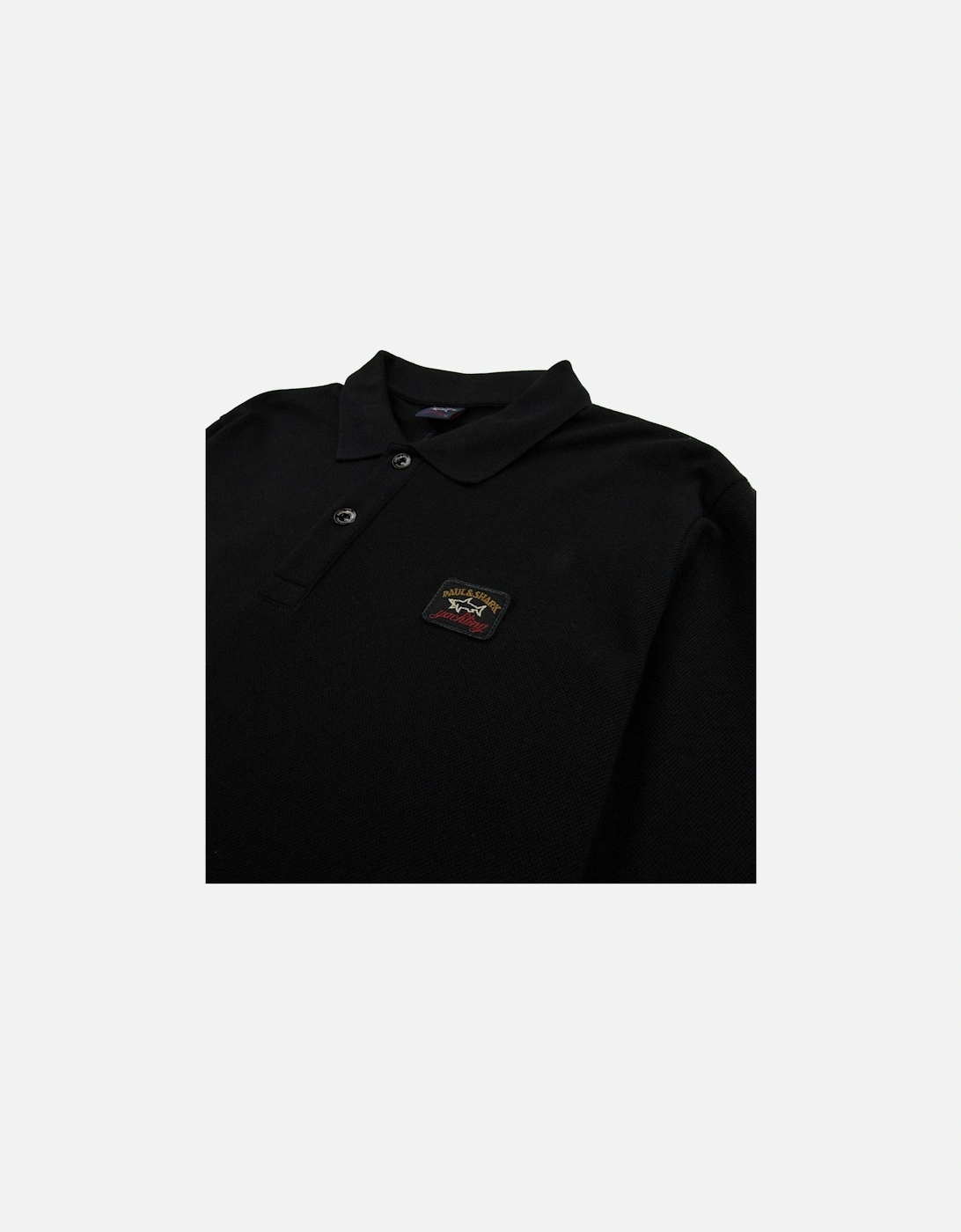 Paul And Shark Badge Logo Long Sleeve Polo Shirt Black
