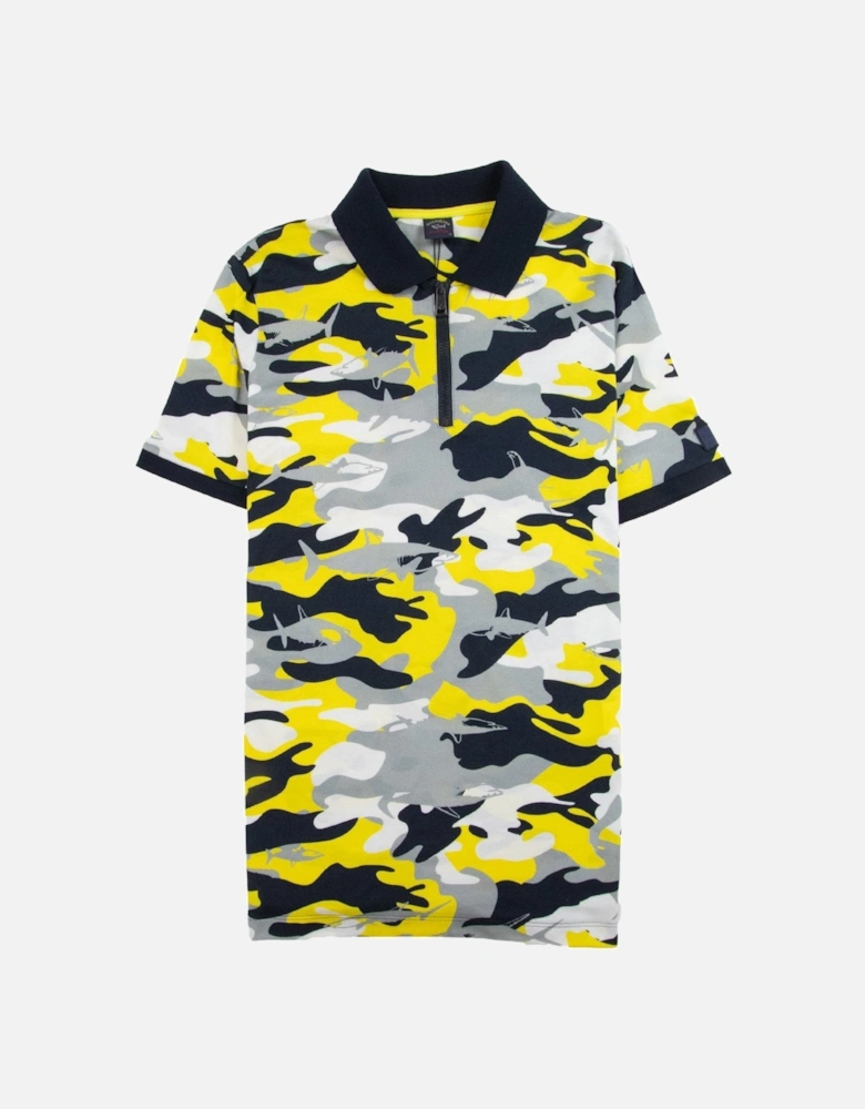 Paul And Shark Camouflage Short Sleeve Zip Polo Shirt Yellow Camo