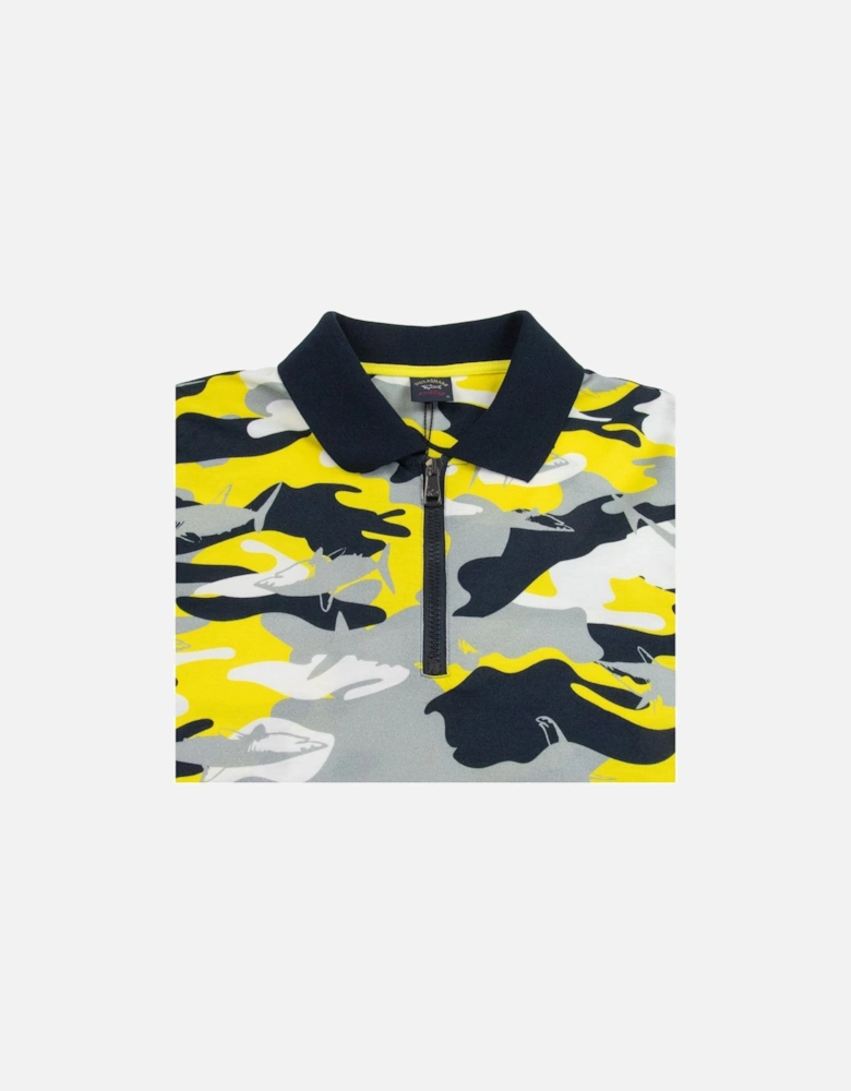 Paul And Shark Camouflage Short Sleeve Zip Polo Shirt Yellow Camo