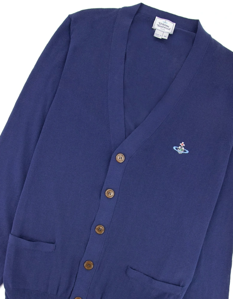 Orb Logo Knitted Cardigan Royal Blue