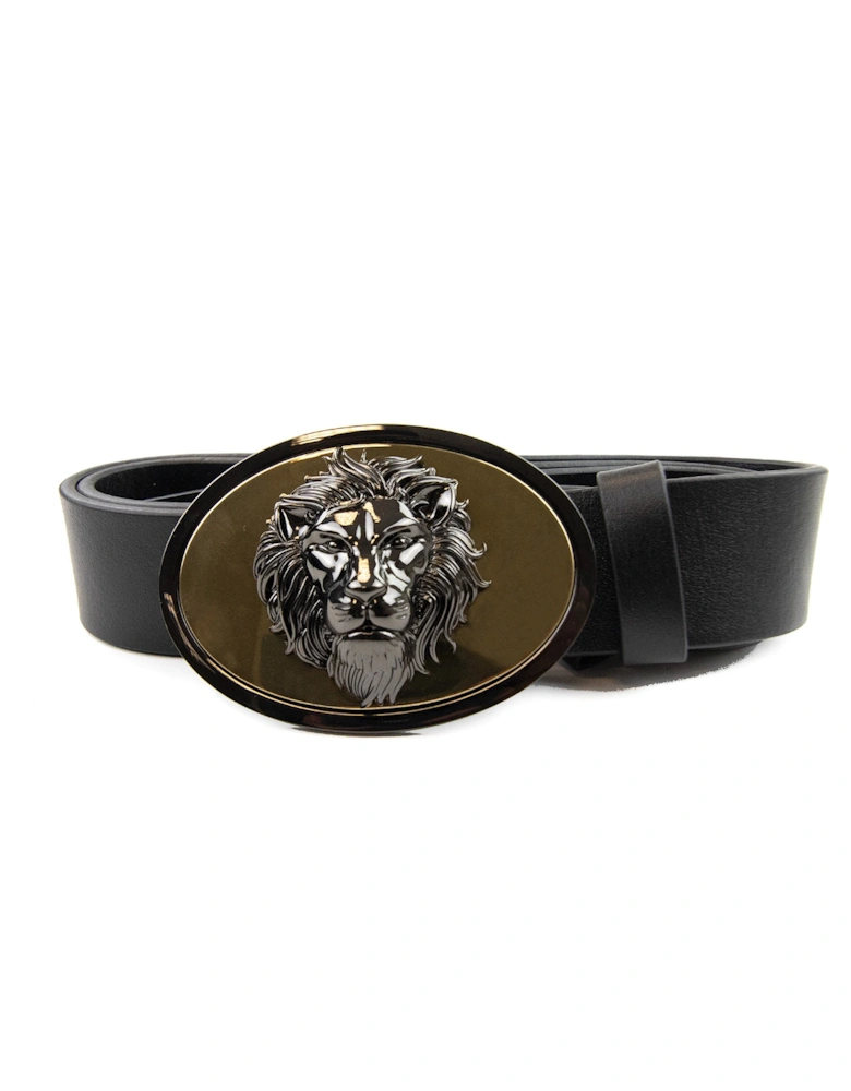 Versace Versus Oval Lion Head Buckle Belt Black