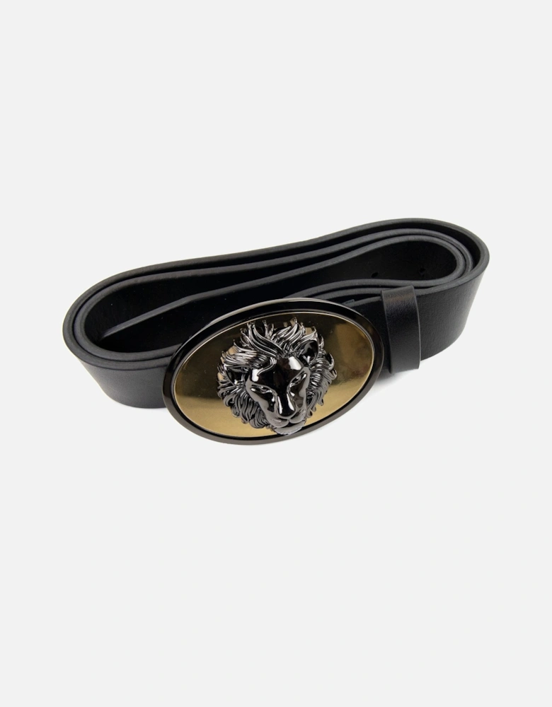 Versace Versus Oval Lion Head Buckle Belt Black
