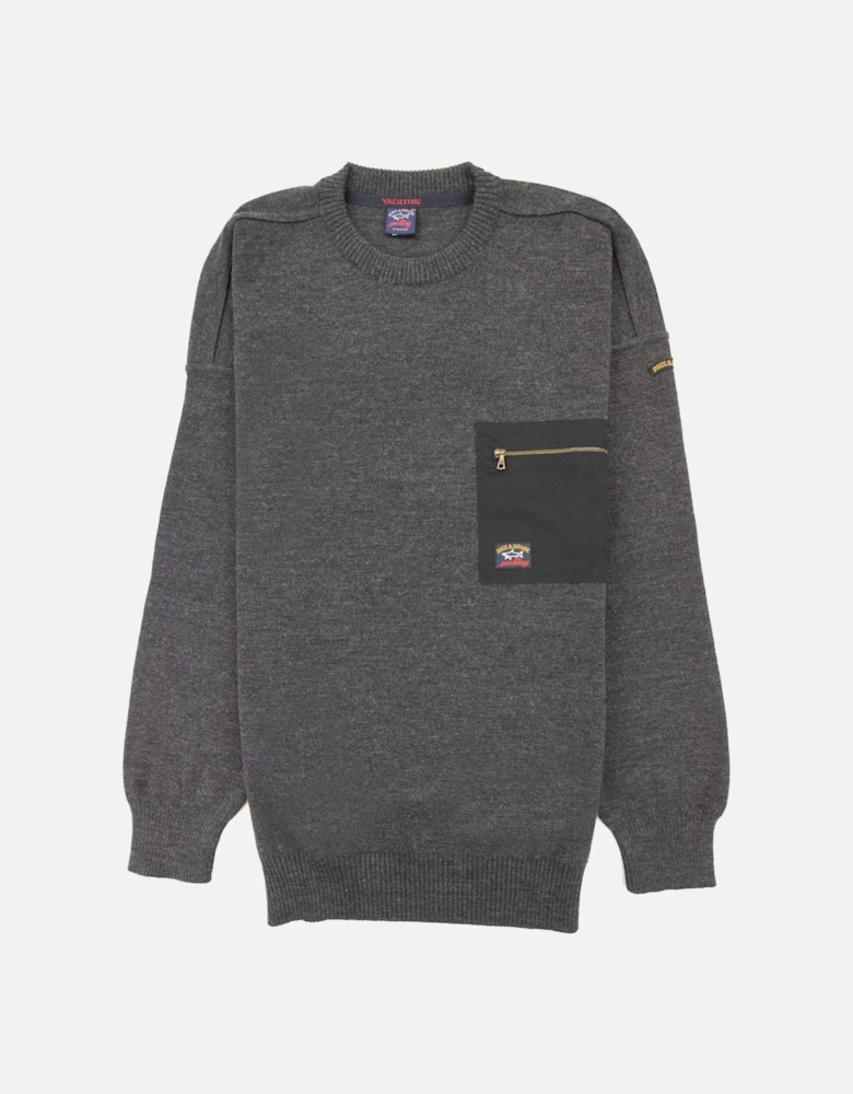 Paul And Shark Chest Zip Pocket Knitted Sweatshirt Dark Grey