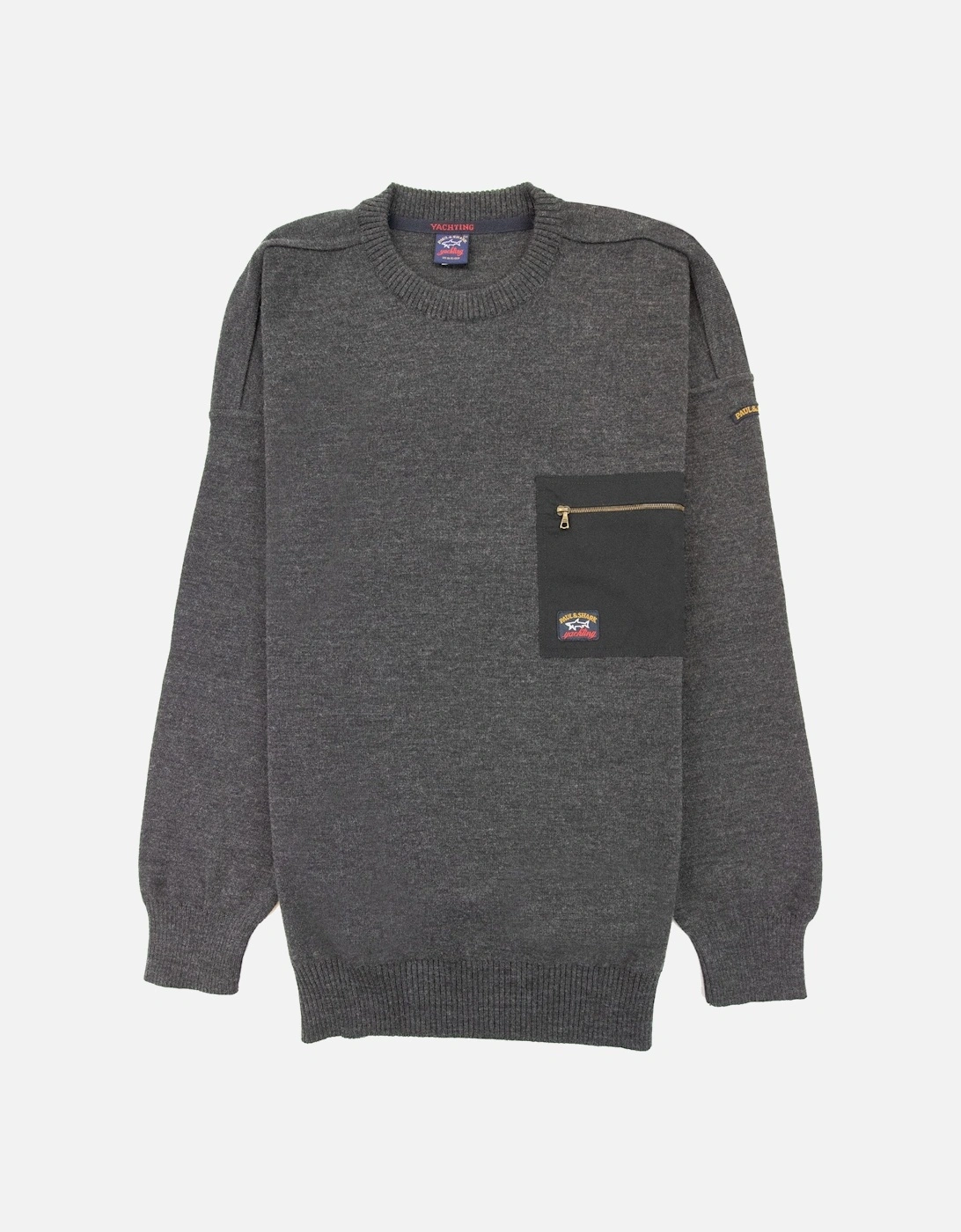 Paul And Shark Chest Zip Pocket Knitted Sweatshirt Dark Grey, 5 of 4