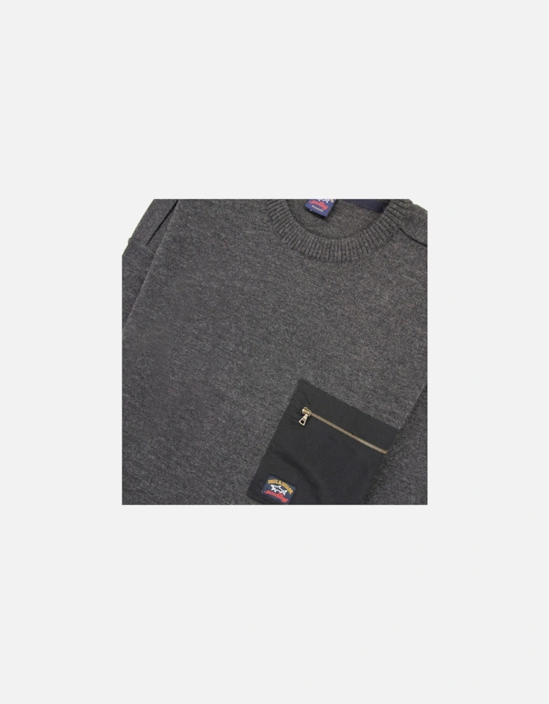 Paul And Shark Chest Zip Pocket Knitted Sweatshirt Dark Grey