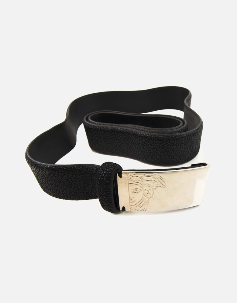 Medusa Clasp Saffiano Leather Belt Black