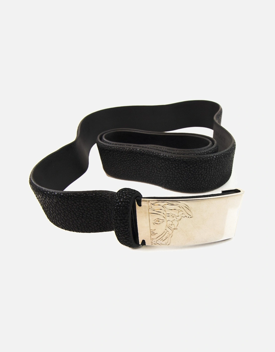 Medusa Clasp Saffiano Leather Belt Black