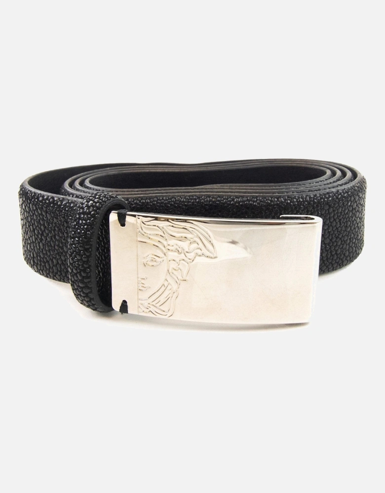Medusa Clasp Saffiano Leather Belt Black