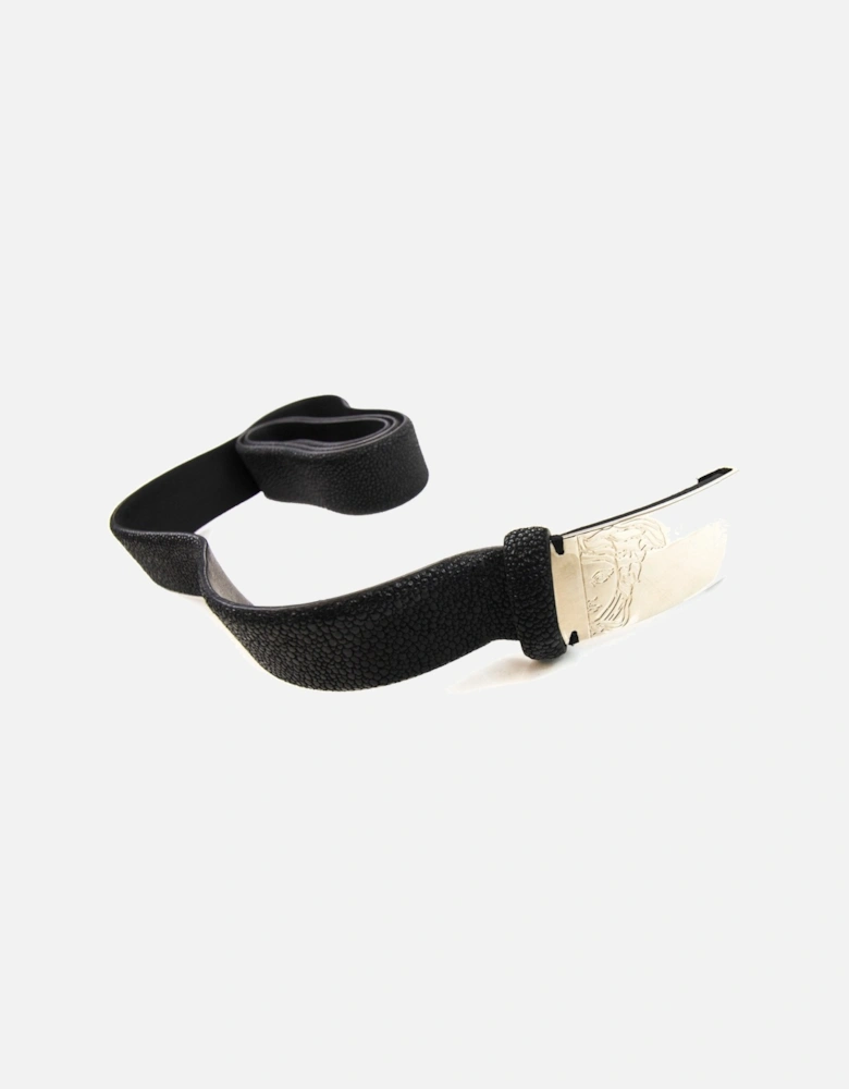 Medusa Clasp Saffiano Leather Belt Black