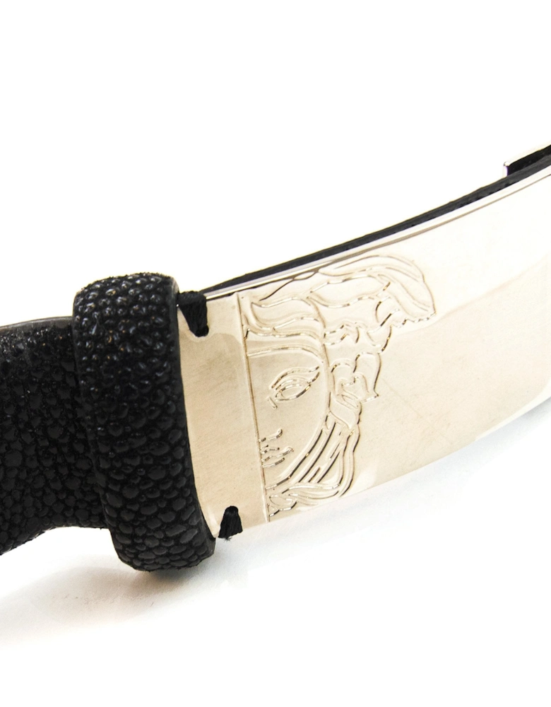 Medusa Clasp Saffiano Leather Belt Black
