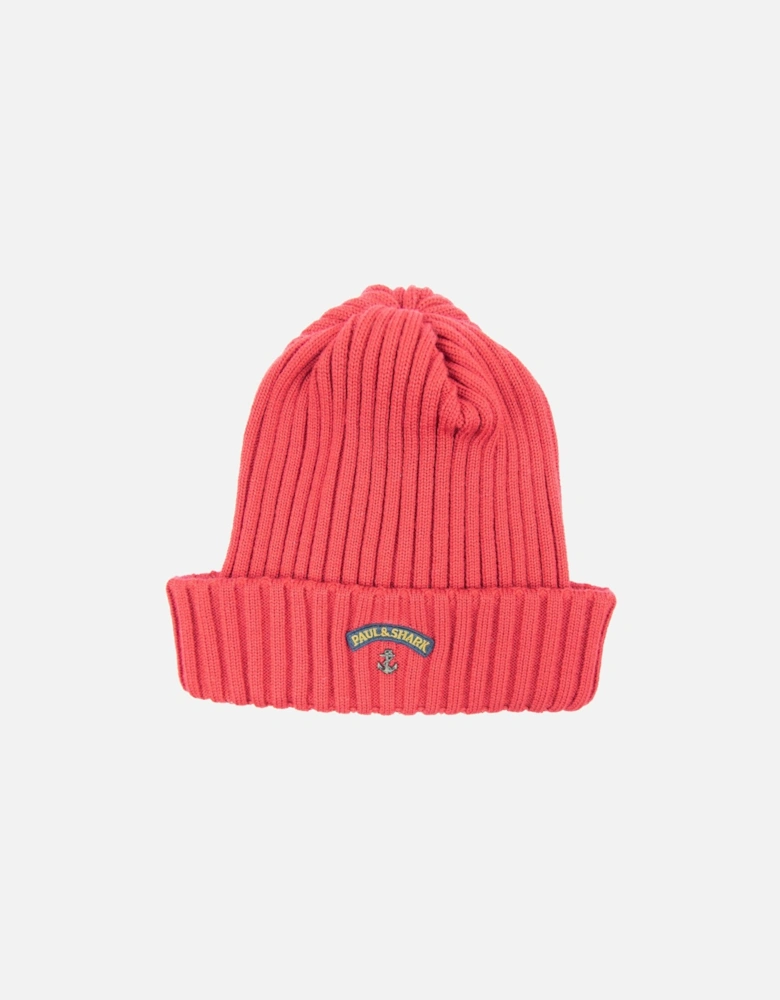 Paul And Shark Logo Ribbed Knitted Hat Red SA30