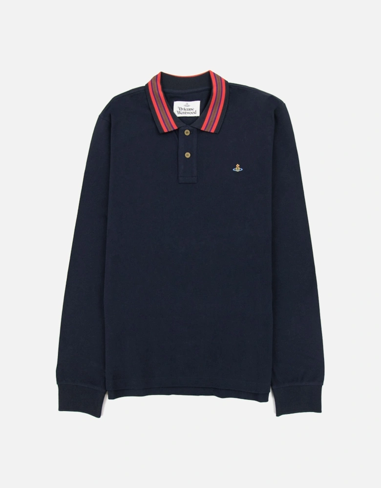 Long Sleeve Classic Stripe Collar Polo Navy