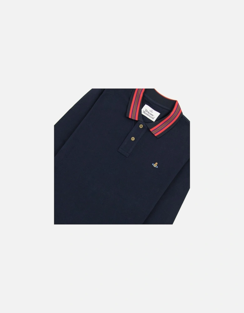 Long Sleeve Classic Stripe Collar Polo Navy