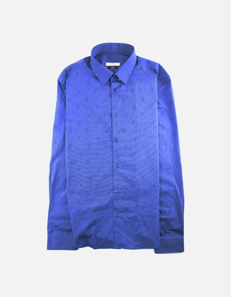 All Over Logo Print L/s Shirt Navy Blue