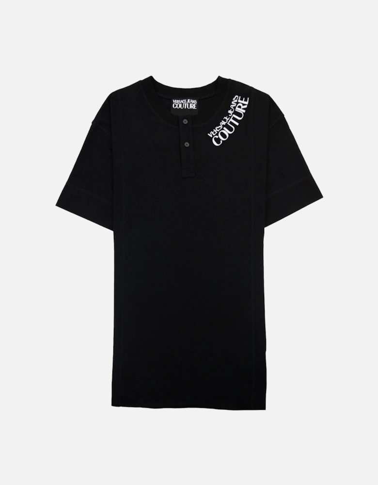 Jeans Couture Embroidered Logo Button Crewneck T Shirt Black