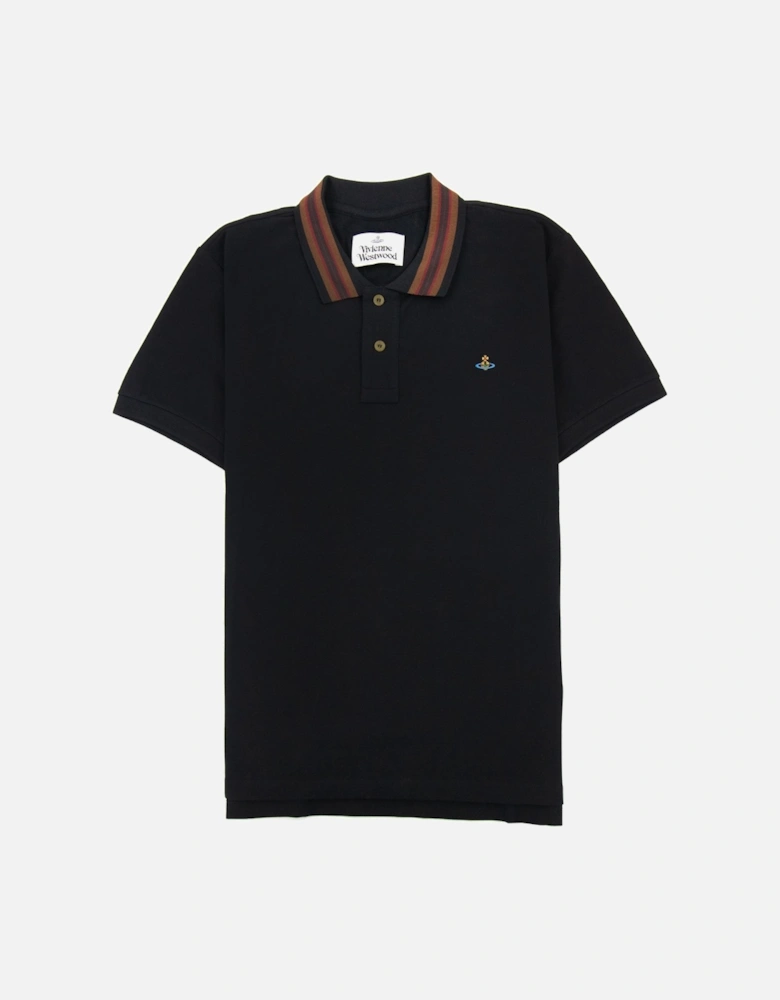 Classic Polo Stripe Collar Black