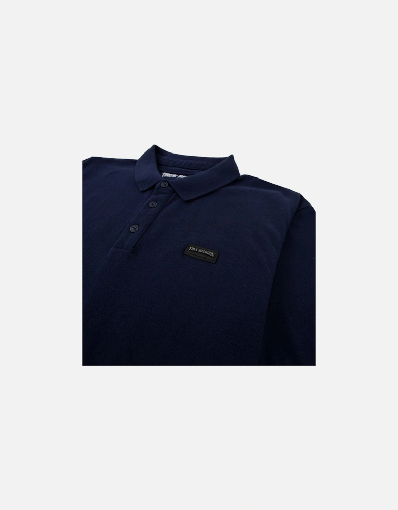 Short Sleeve Leather Logo Polo Navy