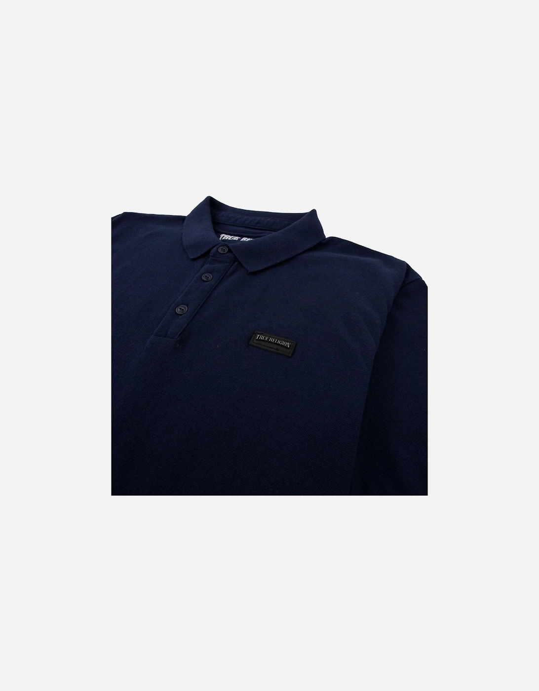 Short Sleeve Leather Logo Polo Navy