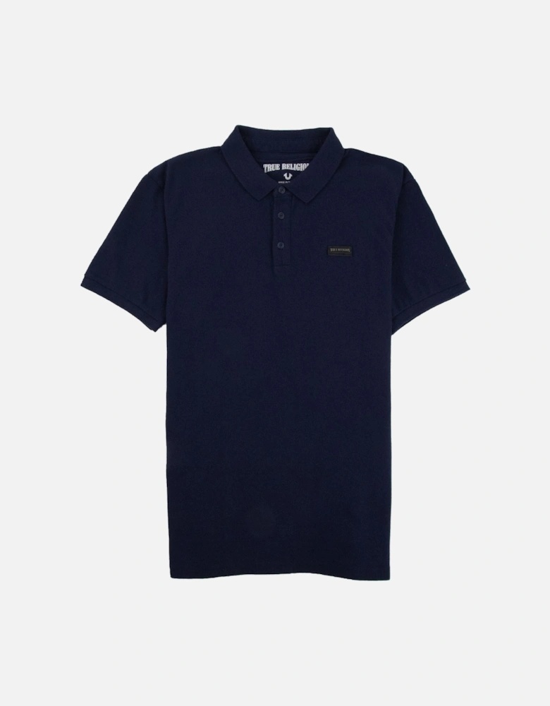 Short Sleeve Leather Logo Polo Navy