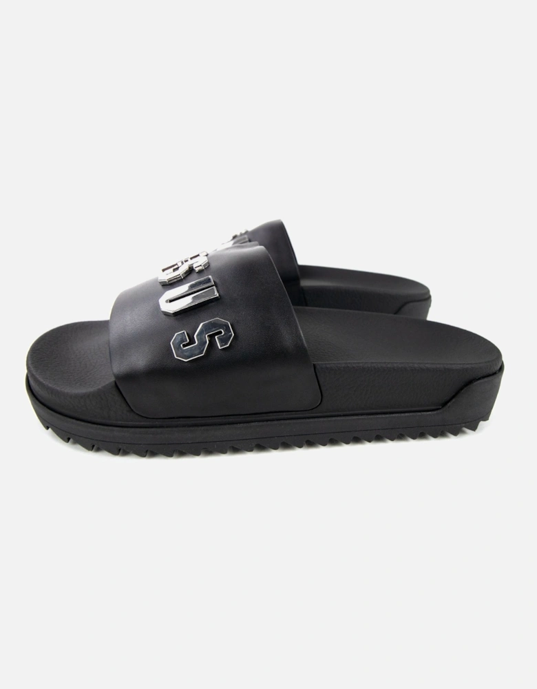 Versace Versus Rubber Sole Metal Logo Slider Black