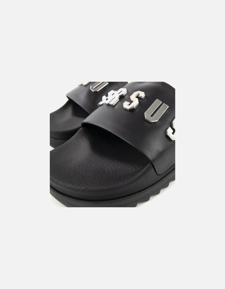 Versace Versus Rubber Sole Metal Logo Slider Black