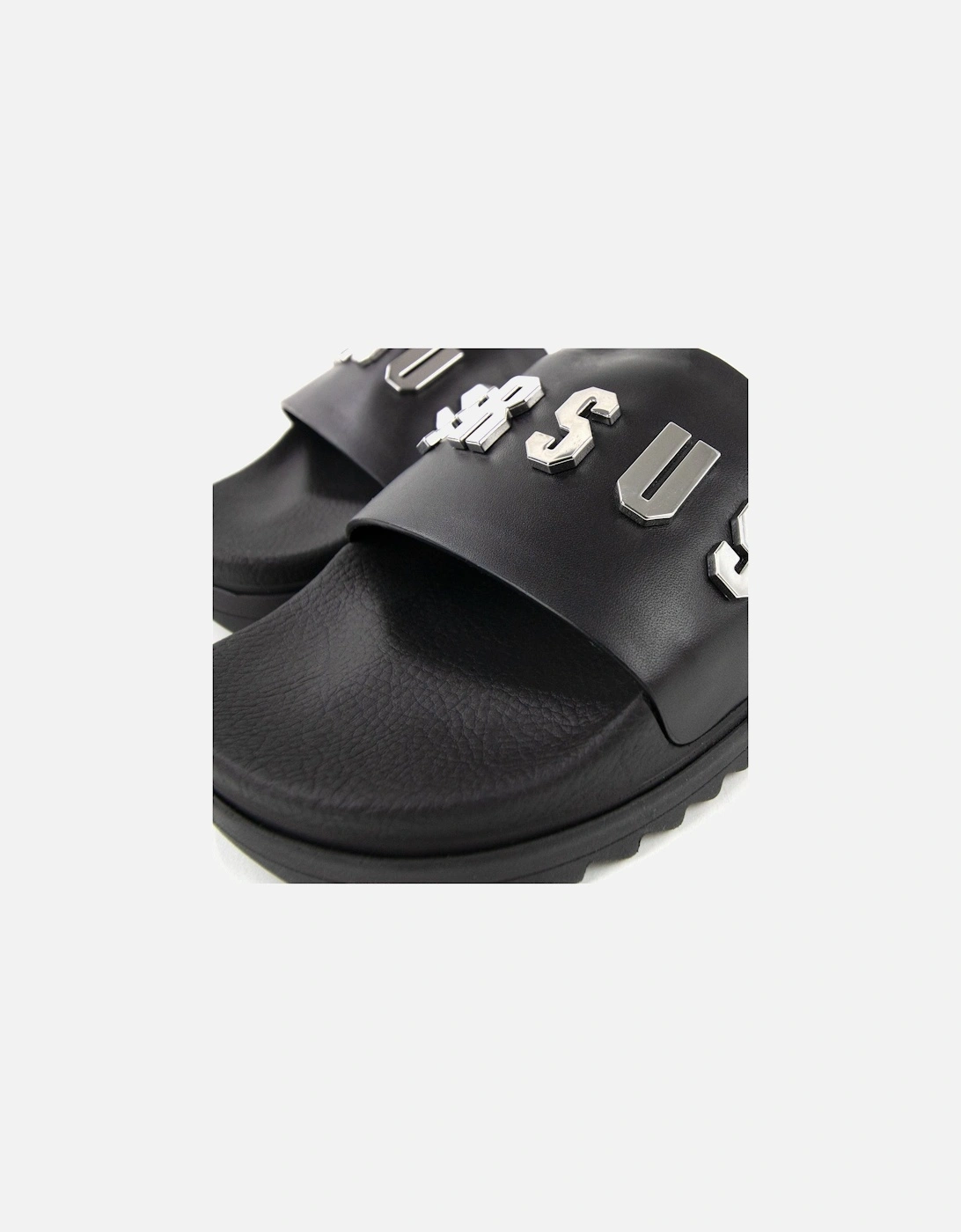 Versace Versus Rubber Sole Metal Logo Slider Black
