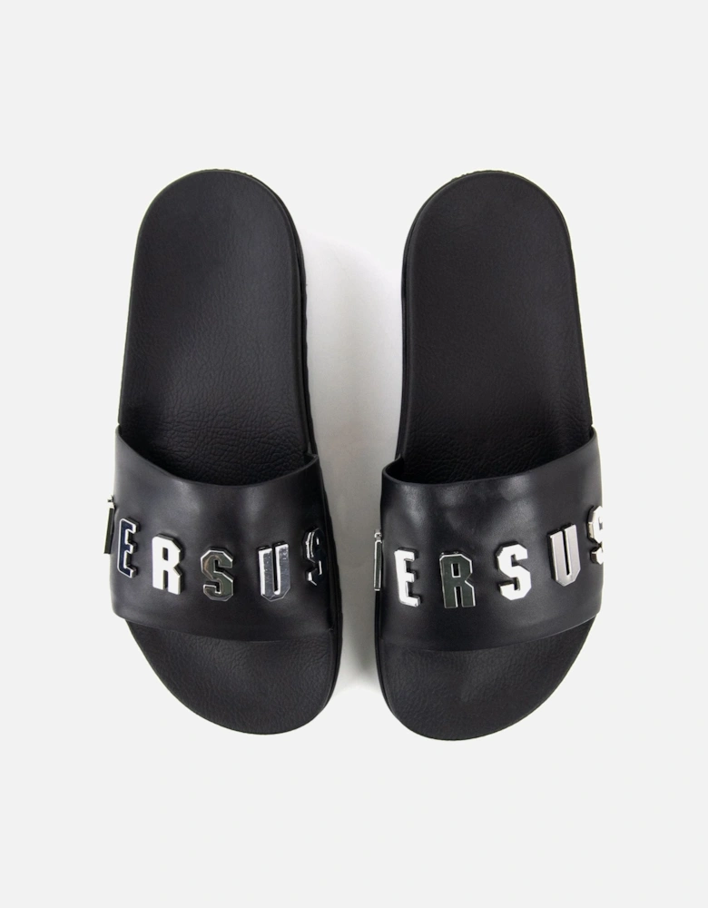 Versace Versus Rubber Sole Metal Logo Slider Black