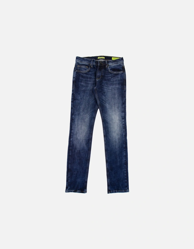 Jeans Slim Fit Embroidered Pocket Logo Jeans Denim Blue