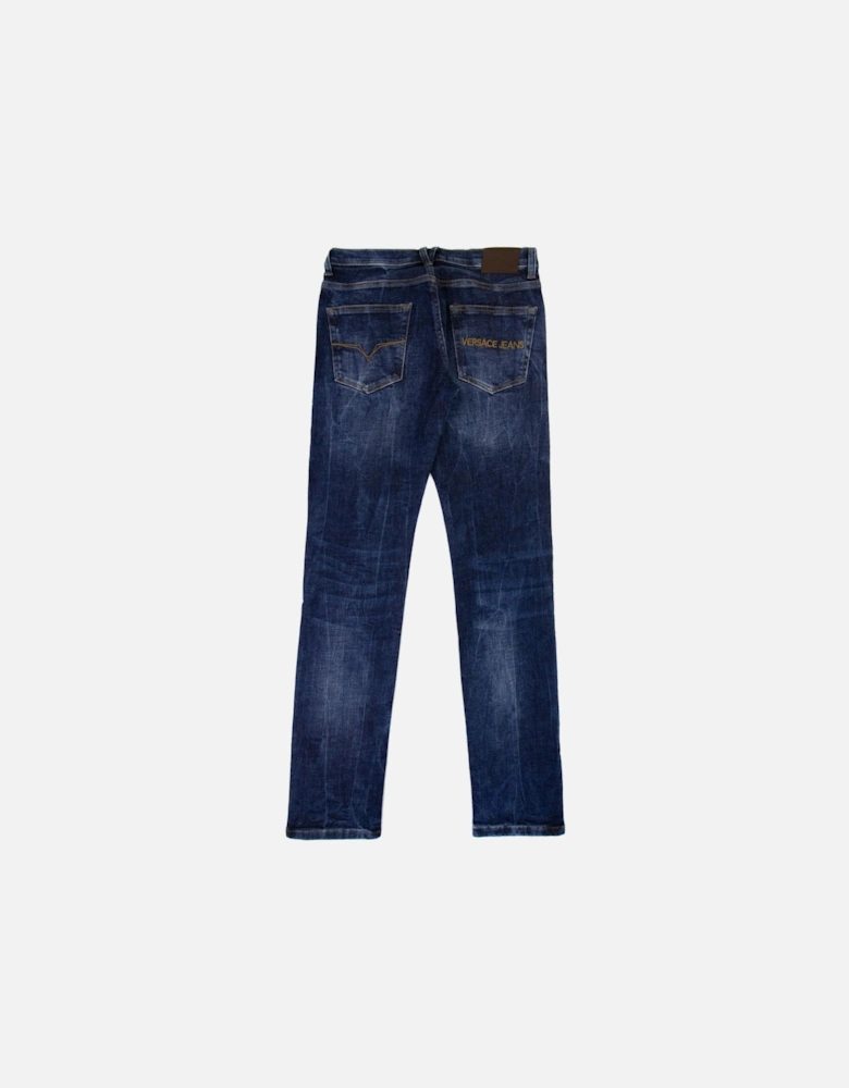 Jeans Slim Fit Embroidered Pocket Logo Jeans Denim Blue