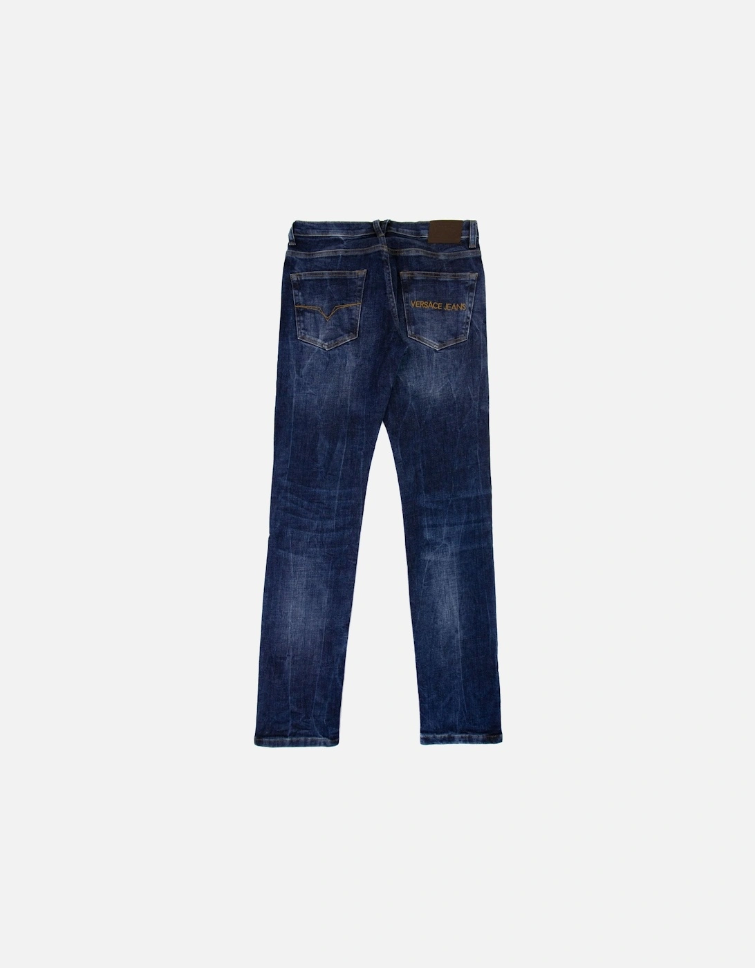 Jeans Slim Fit Embroidered Pocket Logo Jeans Denim Blue