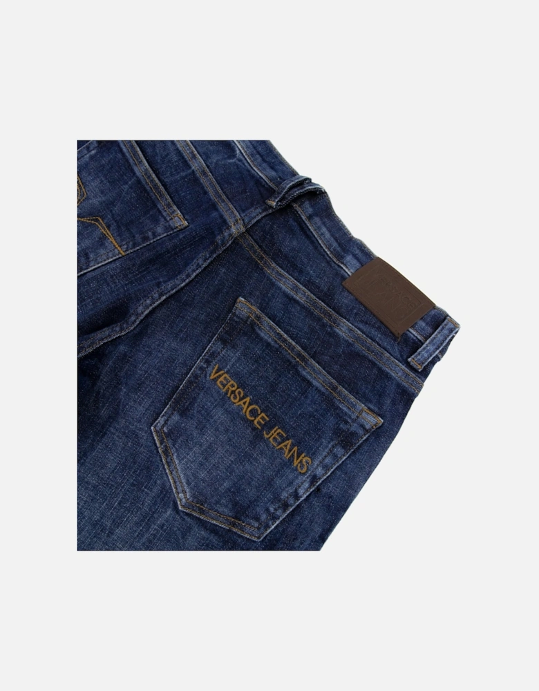 Jeans Slim Fit Embroidered Pocket Logo Jeans Denim Blue