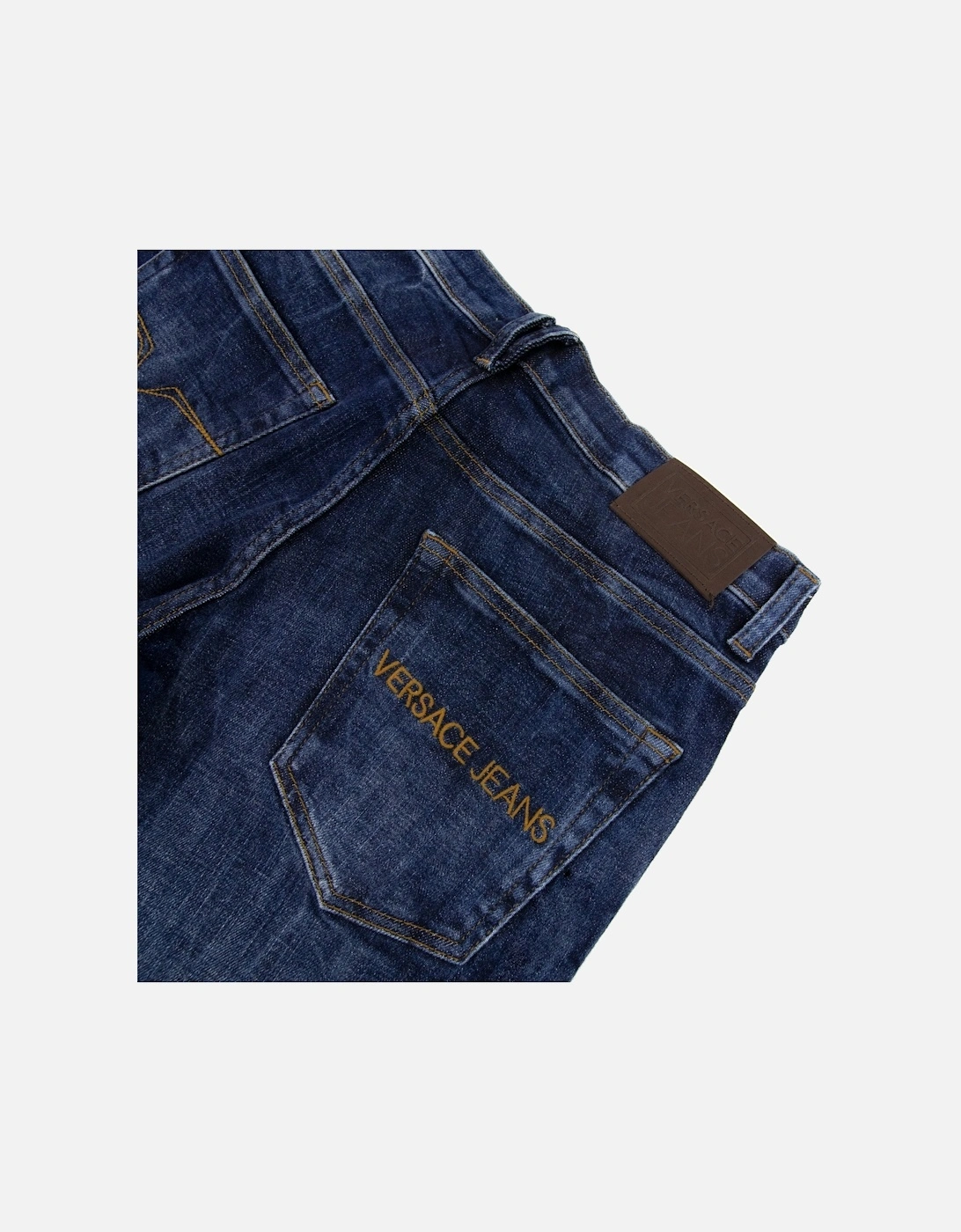 Jeans Slim Fit Embroidered Pocket Logo Jeans Denim Blue