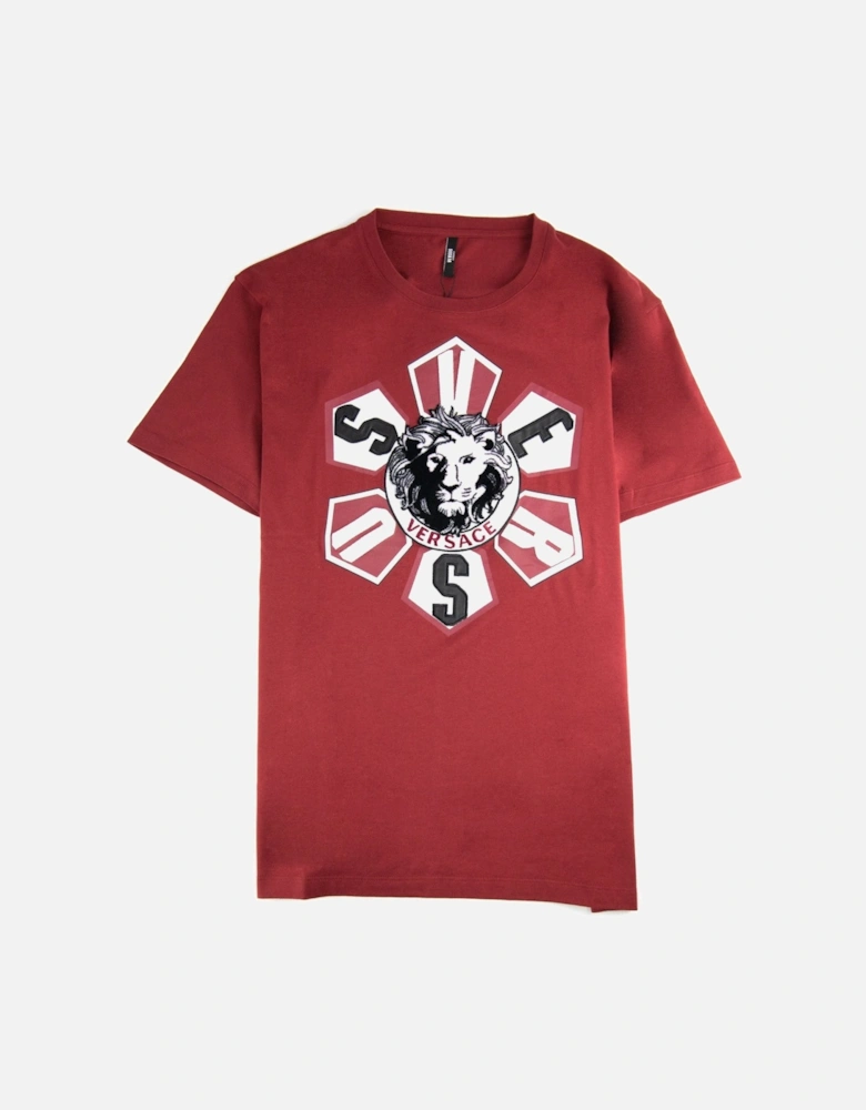 Versace Versus Towel Lion Logo Print T Shirt Burgundy